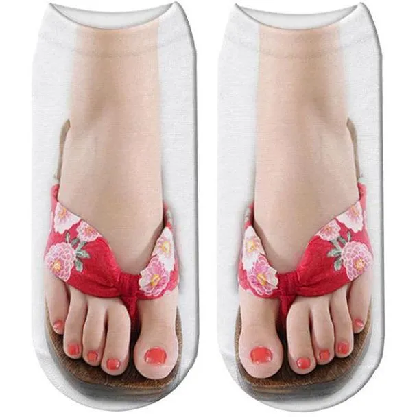 3D Flip Flops  Print Women Socks Free   Shipping