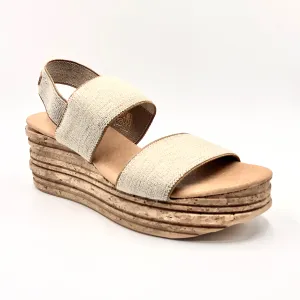 Andrea - The Elastic Band Cork Wedge Sandal in Natural Linen