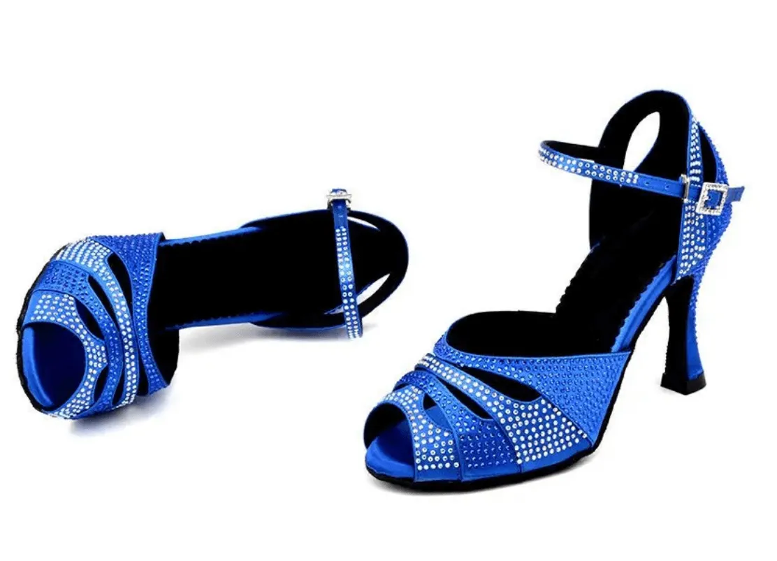 Ballroom Dance Shoes for Women Blue Rhinestone Latin Shoes