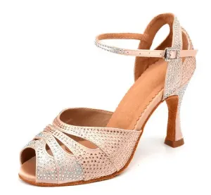 Ballroom Dance Shoes for Women Nude Rhinestone Latin Shoes