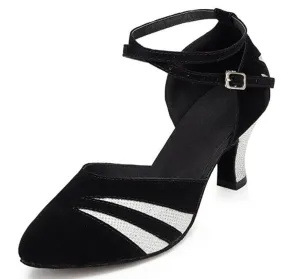 Black Velvet Ballroom Dancing Shoes Latin Closed Toe Dance Shoes