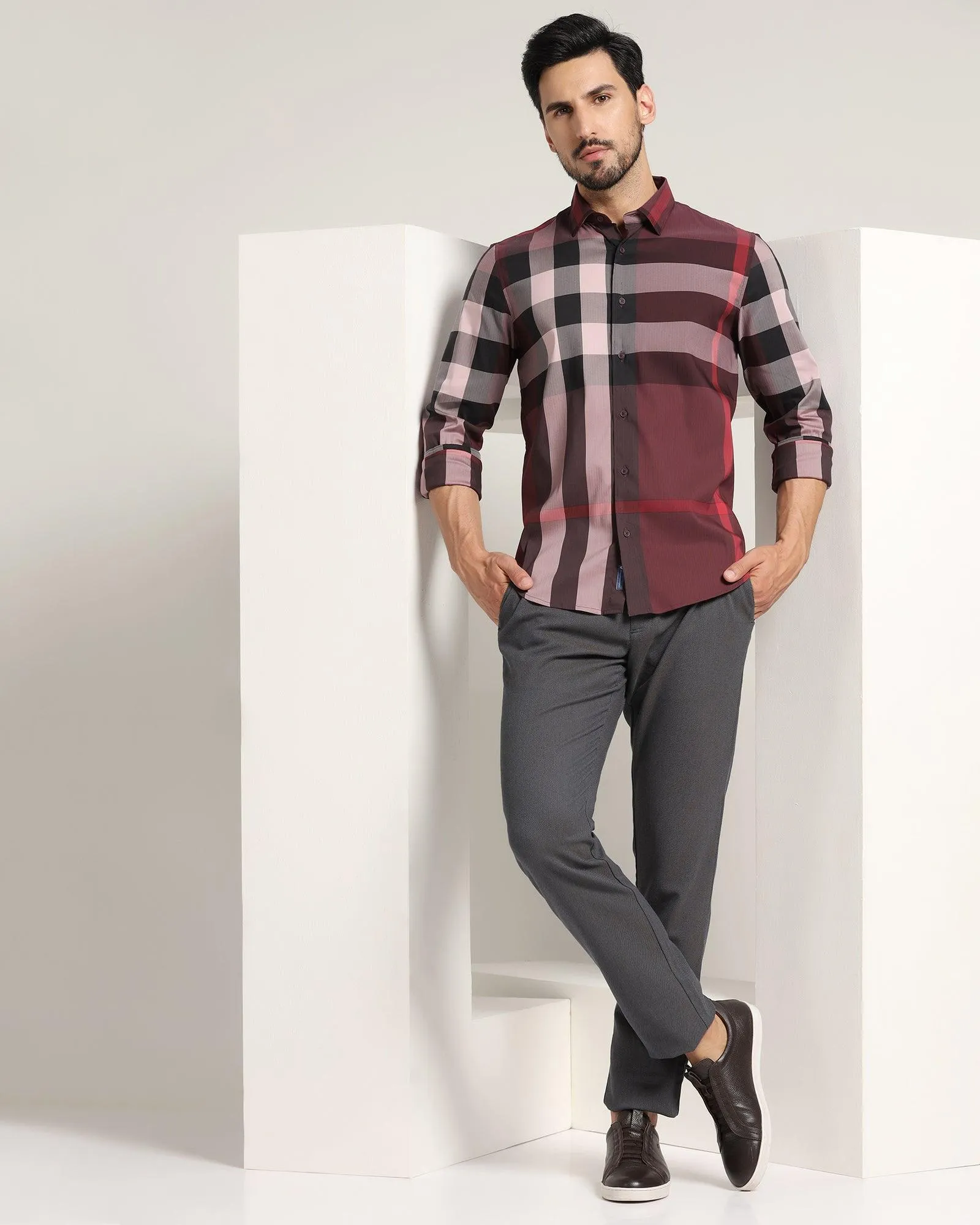 Casual Maroon Check Shirt - Moses