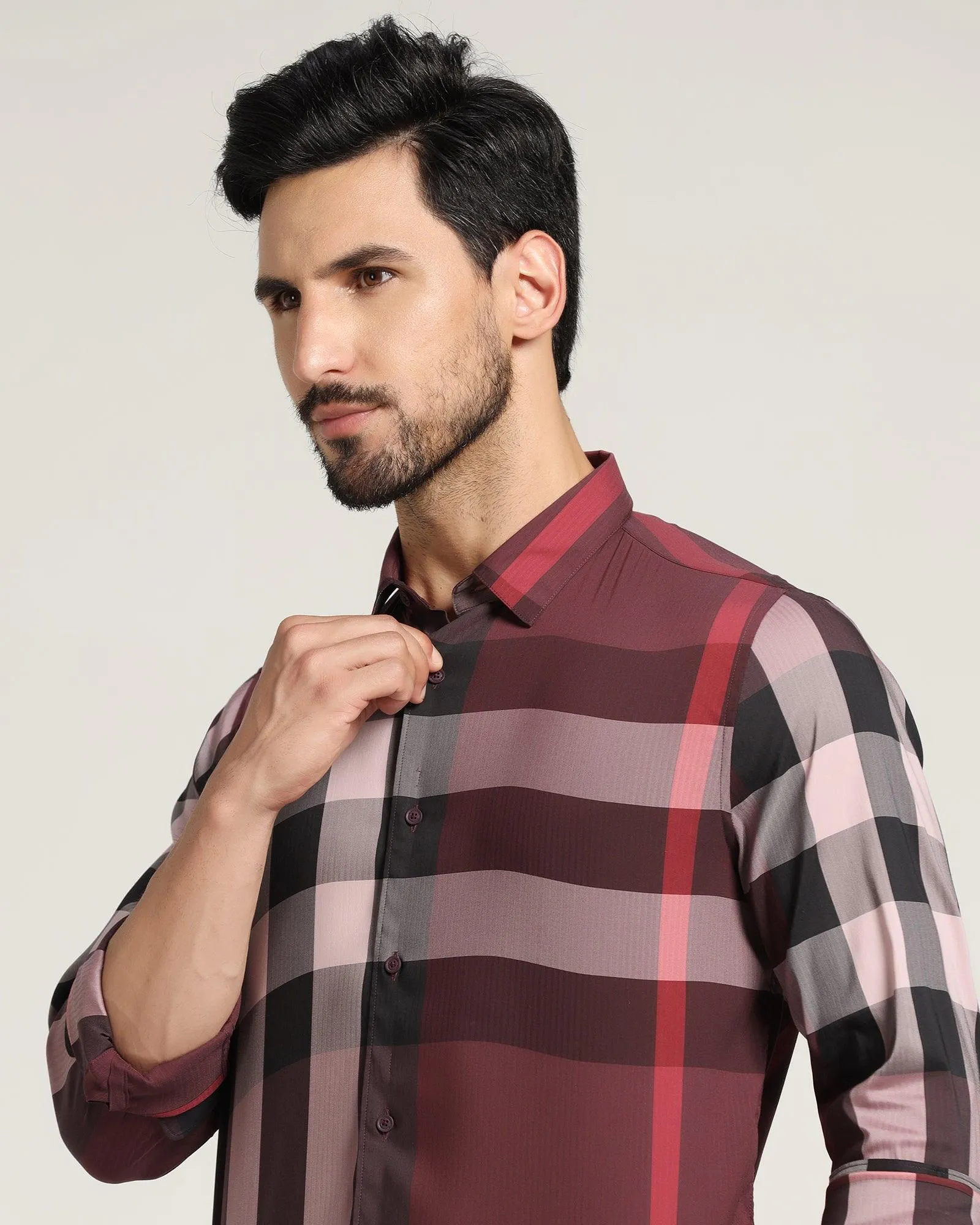 Casual Maroon Check Shirt - Moses