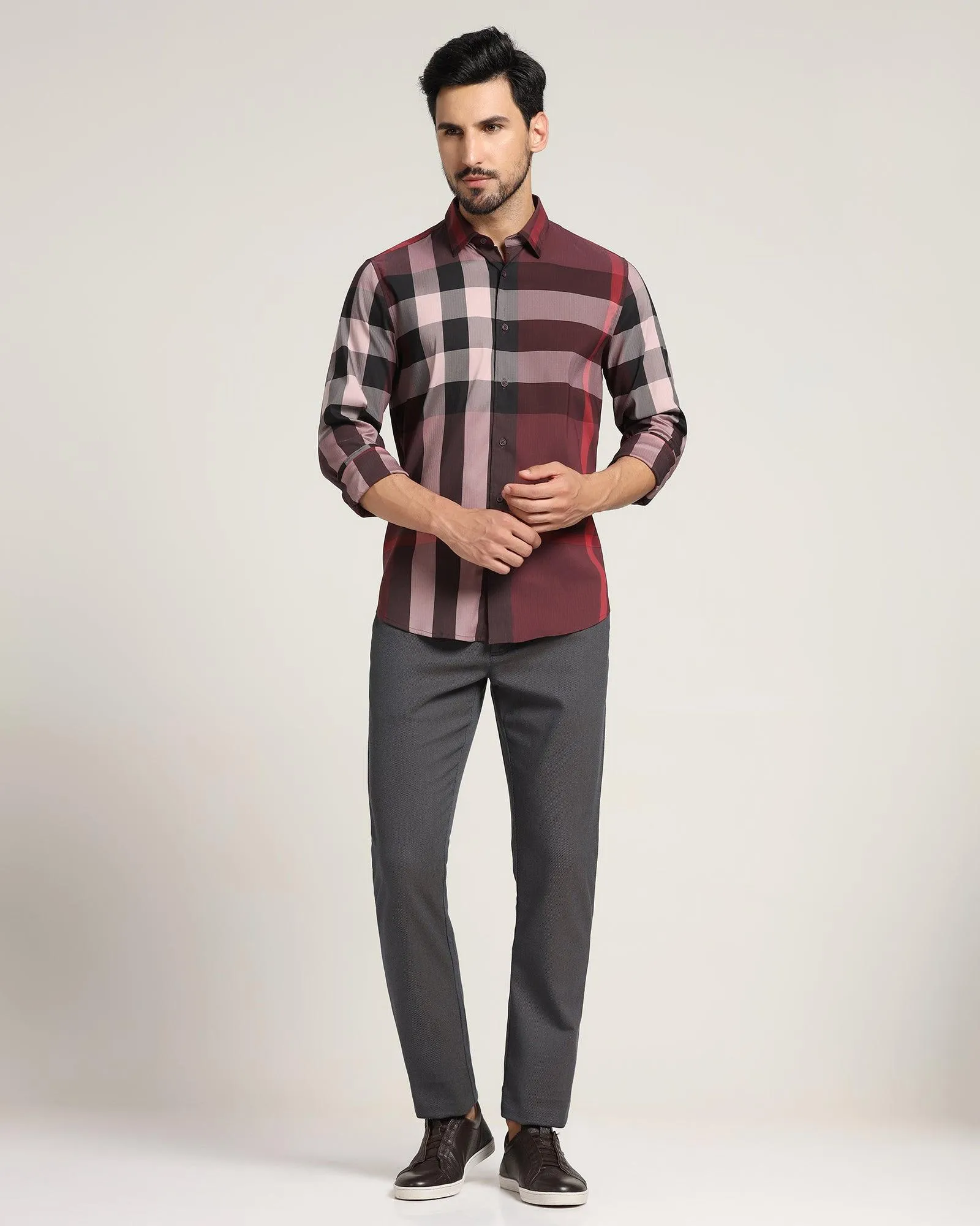 Casual Maroon Check Shirt - Moses