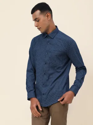 Cotton Navy Blue Printed Full Sleeve Formal Shirt