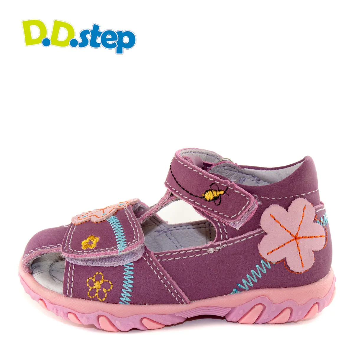 D.D. Step toddler girl sandals mauve with bees and flower size US 4-8