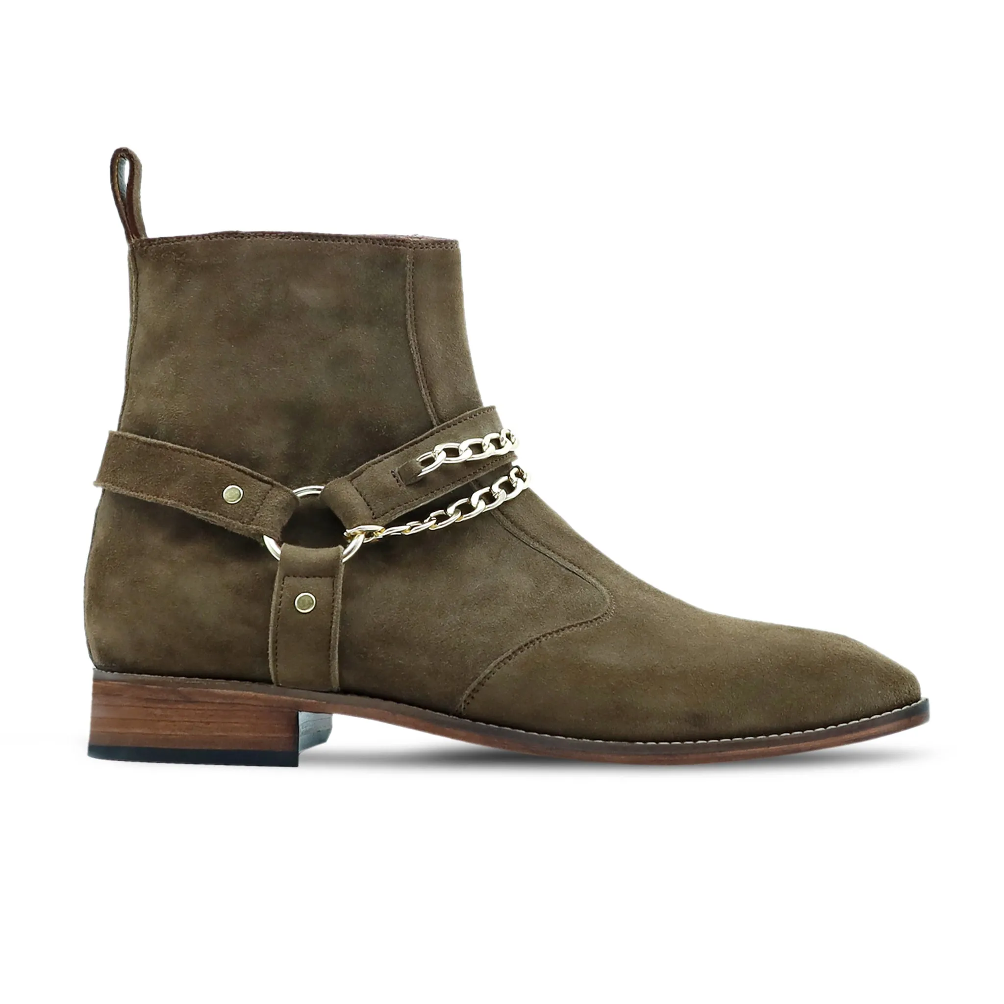 Houston - Men's Khaki Green Kid Suede Jodhpur Boot