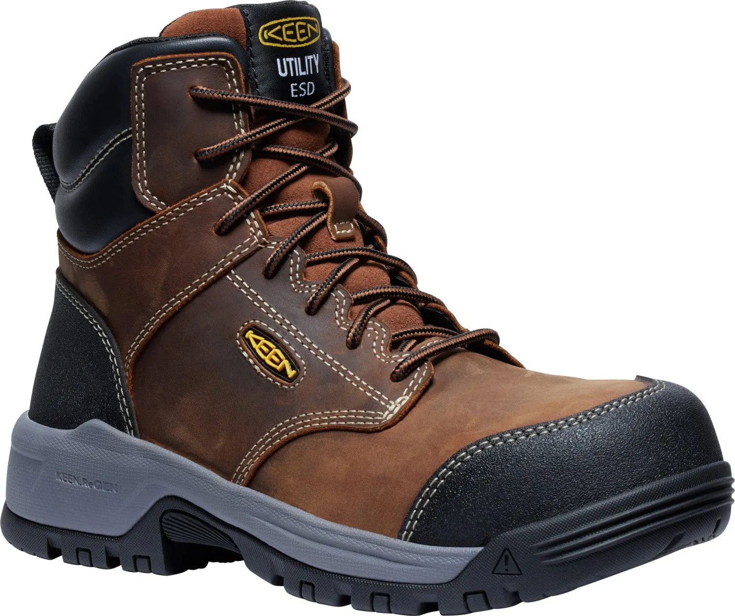 Keen Utility Womens Evanston 6in ESD CT Bison/Black Leather Work Boots