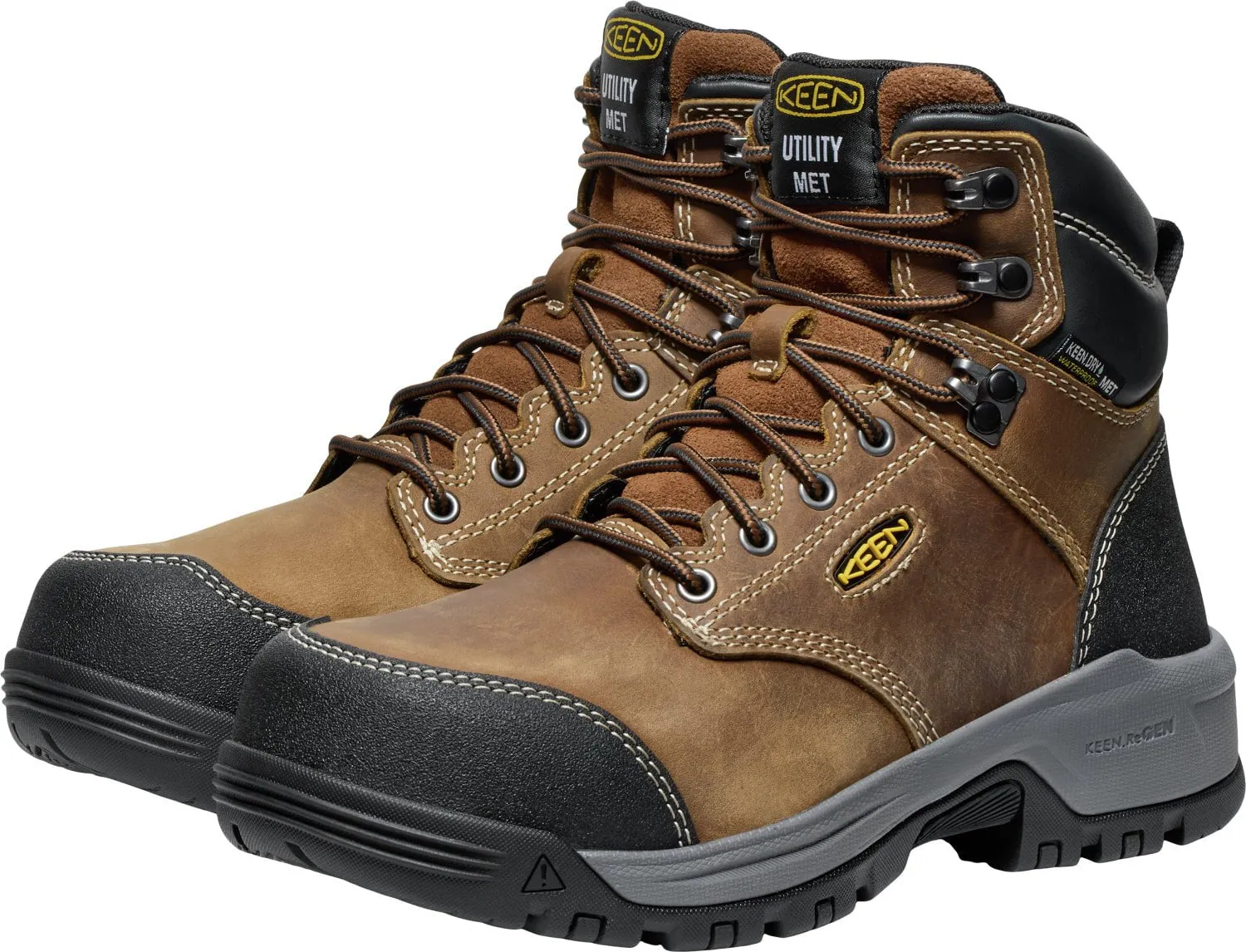 Keen Utility Womens Evanston 6in WP Int Met CT Bison/Black Leather Work Boots