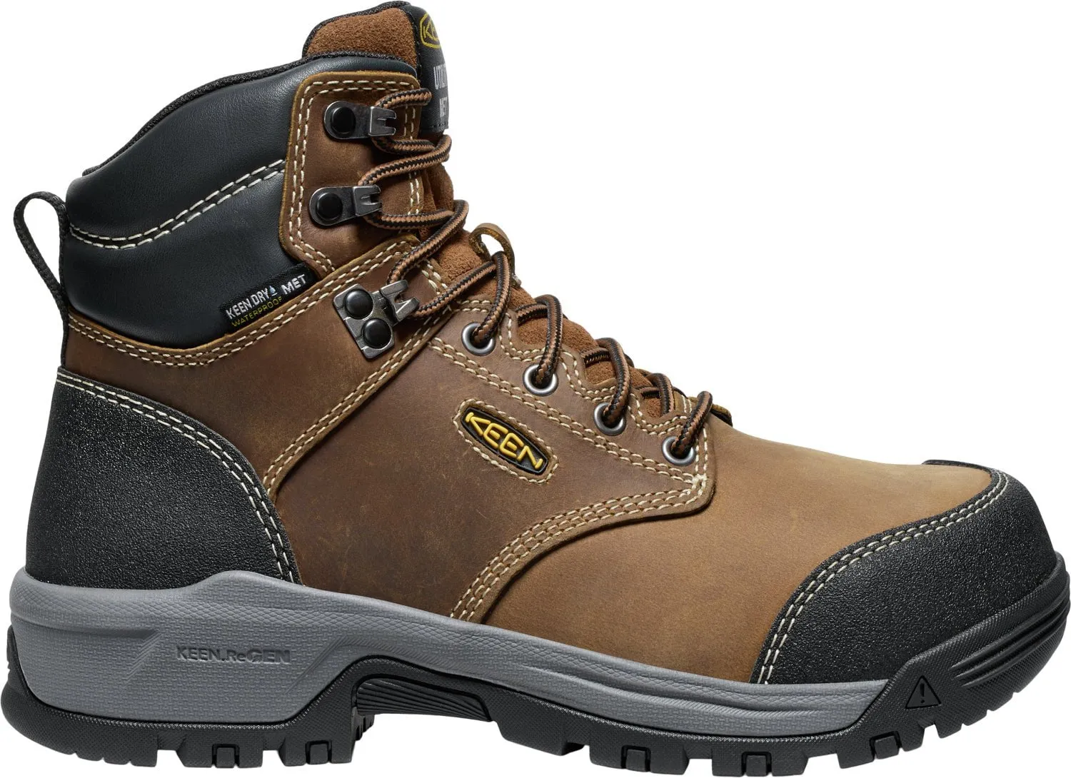 Keen Utility Womens Evanston 6in WP Int Met CT Bison/Black Leather Work Boots