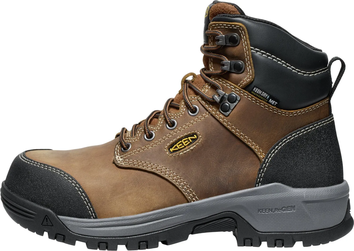 Keen Utility Womens Evanston 6in WP Int Met CT Bison/Black Leather Work Boots