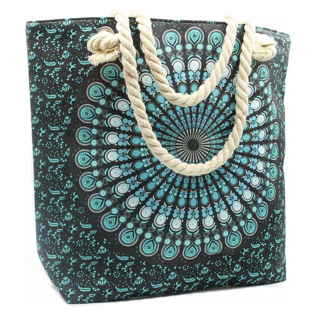 Large Beach Bag - Rope Handled Mandela Shopper Bag - Blue Shades