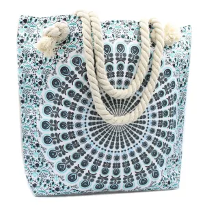 Large Beach Bag - Rope Handled Mandela Shopper Bag - Blue Shades