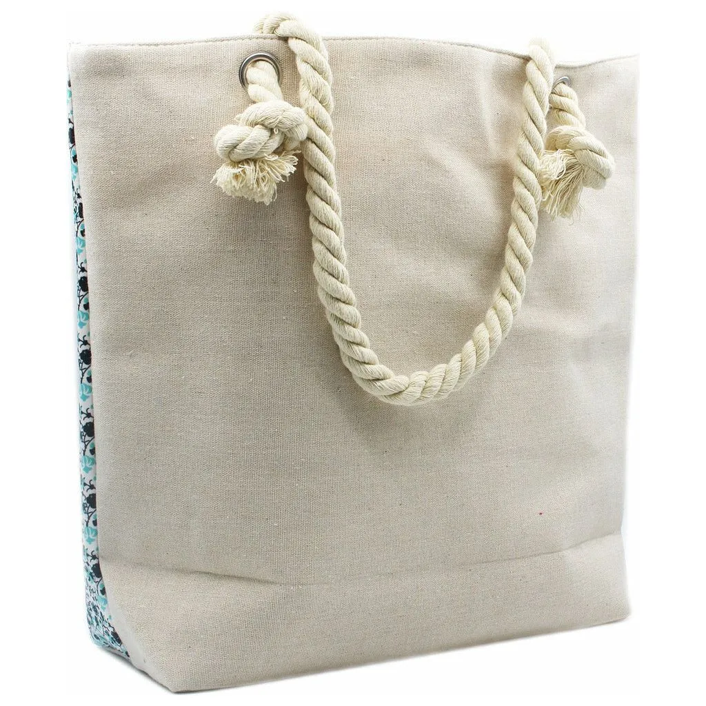 Large Beach Bag - Rope Handled Mandela Shopper Bag - Blue Shades