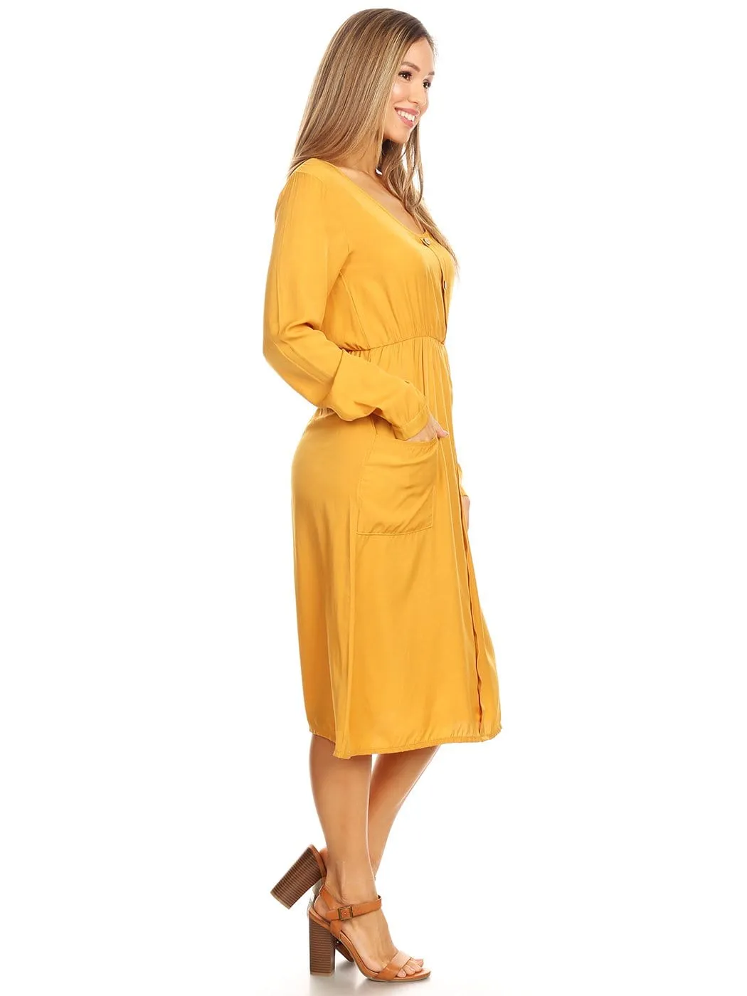 Long-Sleeve Button Down Swing Dress