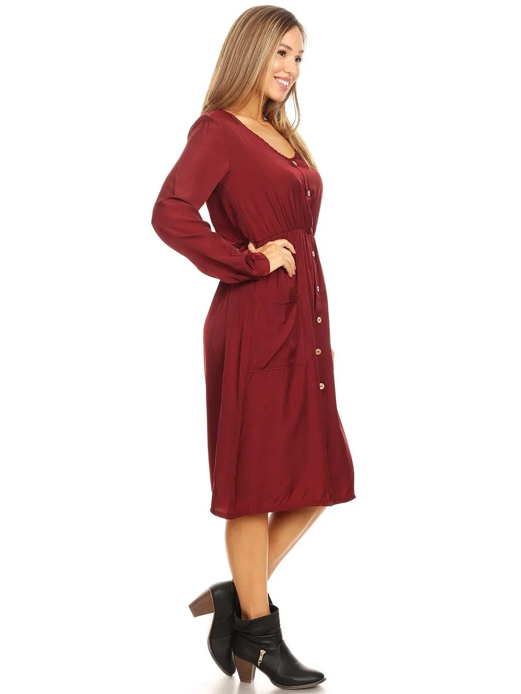 Long-Sleeve Button Down Swing Dress