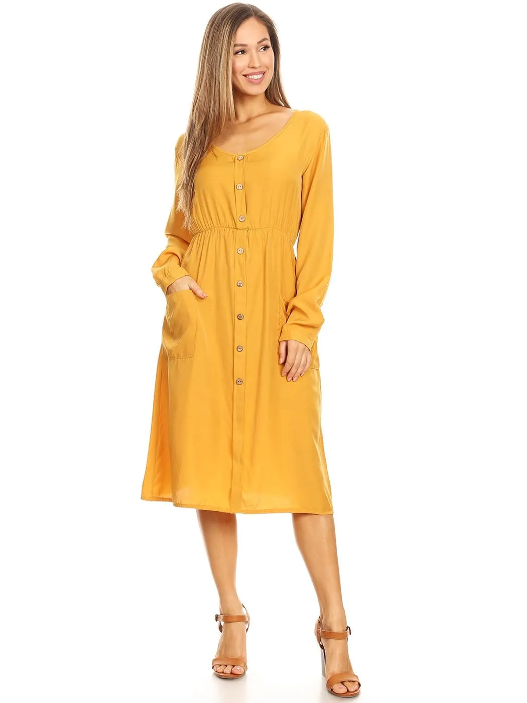 Long-Sleeve Button Down Swing Dress