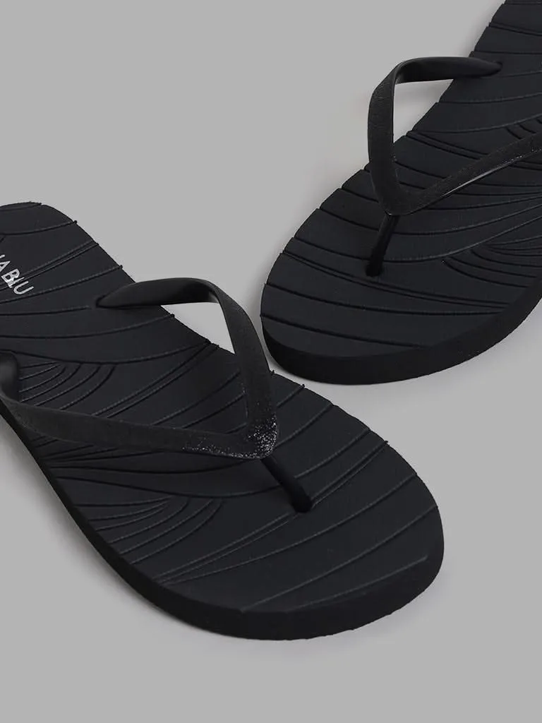 LUNA BLU Black Embossed Footbed Shimmer Strap Flip Flop