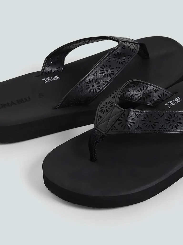 LUNA BLU Laser Cut Black Soft Footbed Flip Flop