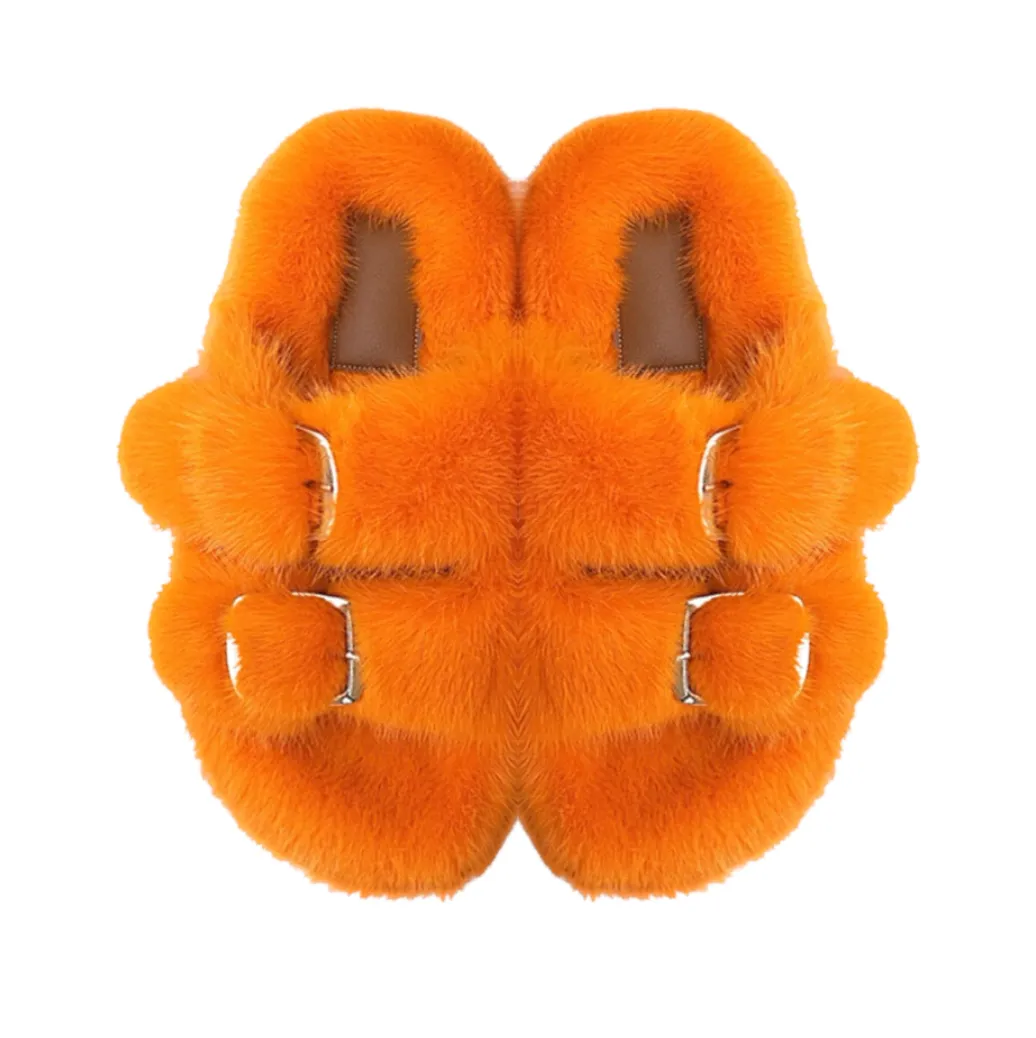 Luxe Mink Slide Sandals - Orange