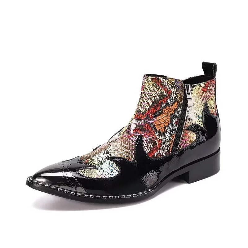 LuxeLeather Exotic Texture Ankle Boots