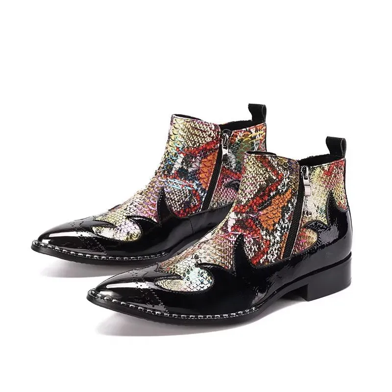 LuxeLeather Exotic Texture Ankle Boots