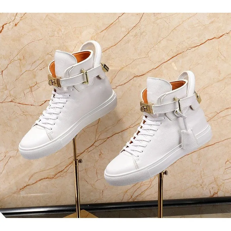 Luxury Smooth Pattern High Top Casual Sneakers