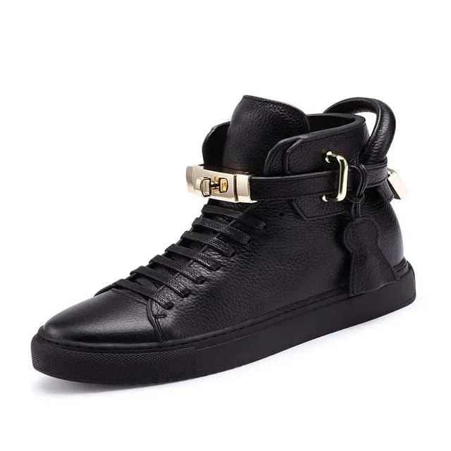 Luxury Smooth Pattern High Top Casual Sneakers