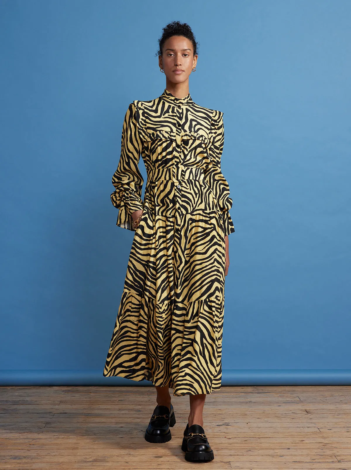 Mandy Yellow Zebra Print Maxi Dress