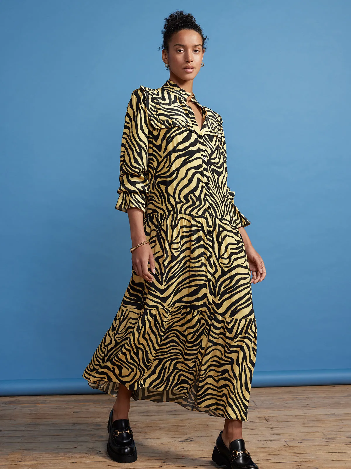 Mandy Yellow Zebra Print Maxi Dress