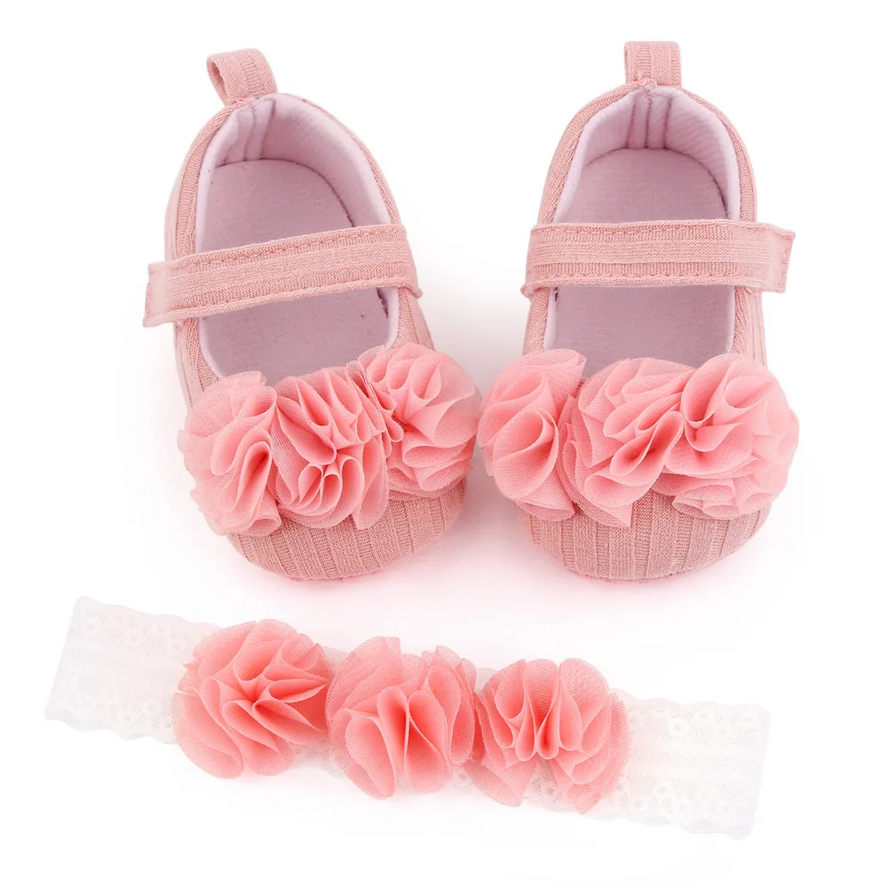 Pink Bow Baby Shoes with Headband