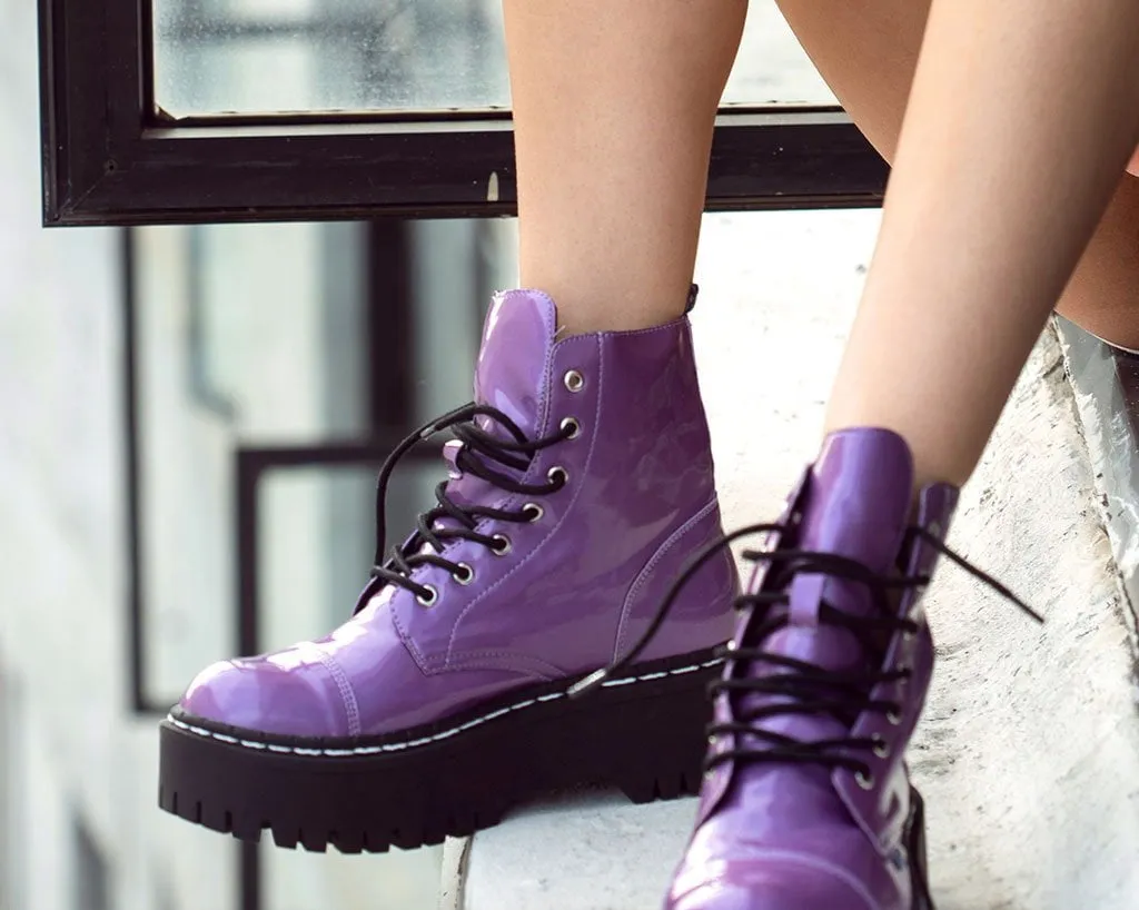 Purple Metallic 7-Eye Double Decker Boot