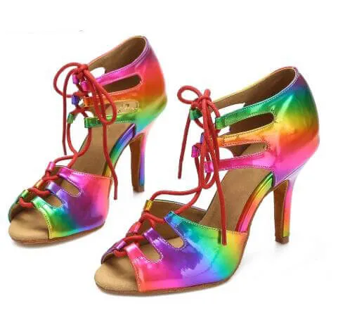 Rainbow Ballroom Dance Shoes Latin Salsa Strappy Dance Shoes