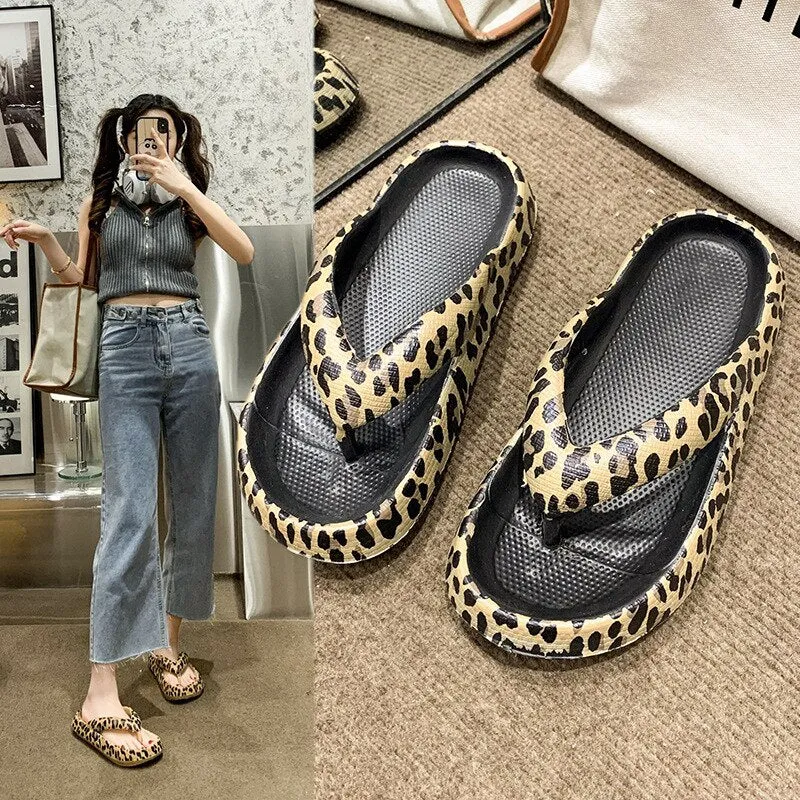 Riley - Leopard Print Flip-Flops