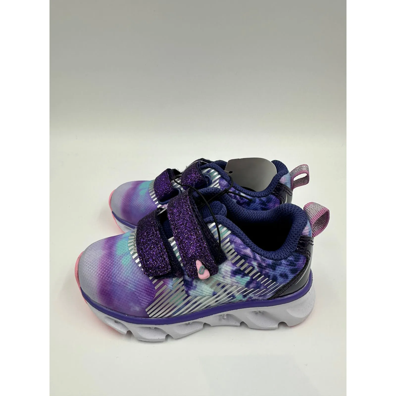 Small Kid Size 8, Purple Tye Dye Sneakers with Purple Sparkle Straps