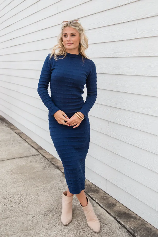 So Stylish Navy Textured Column Midi Dress