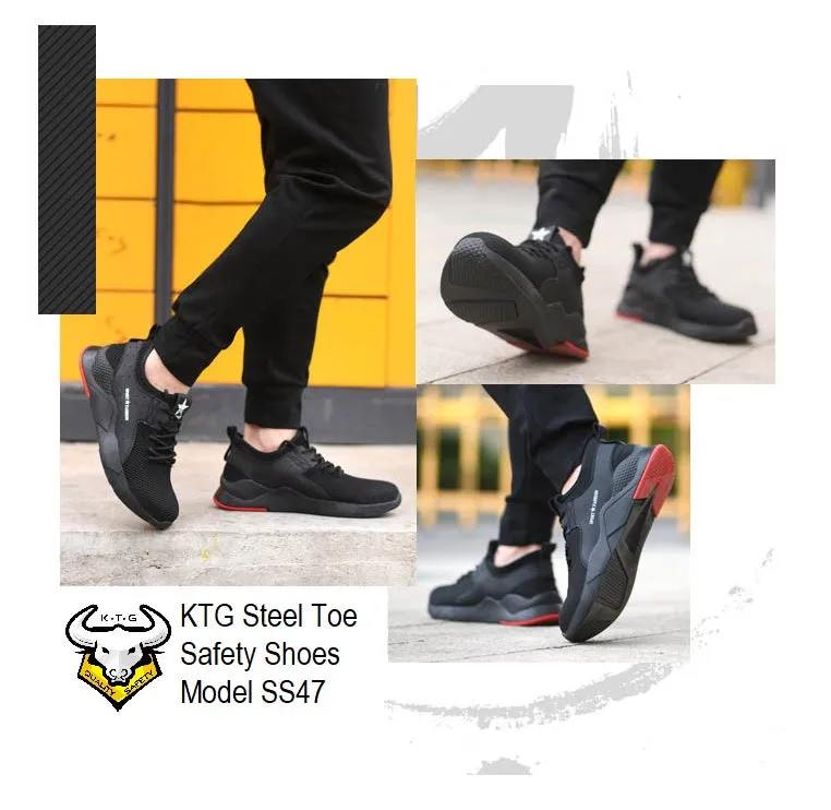 Steel Toe Sports Safety Shoes - Model SS47 Option 1 - Knitted Mesh Black Red