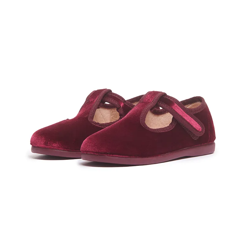 Velvet T-band Shoes in Burgundy by childrenchic