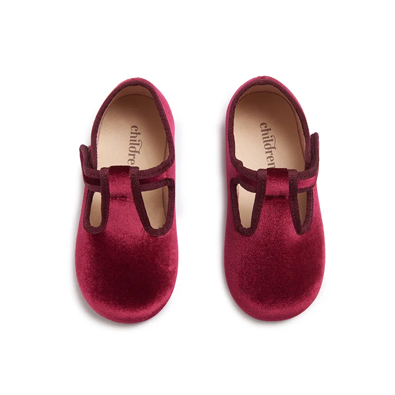 Velvet T-band Shoes in Burgundy by childrenchic