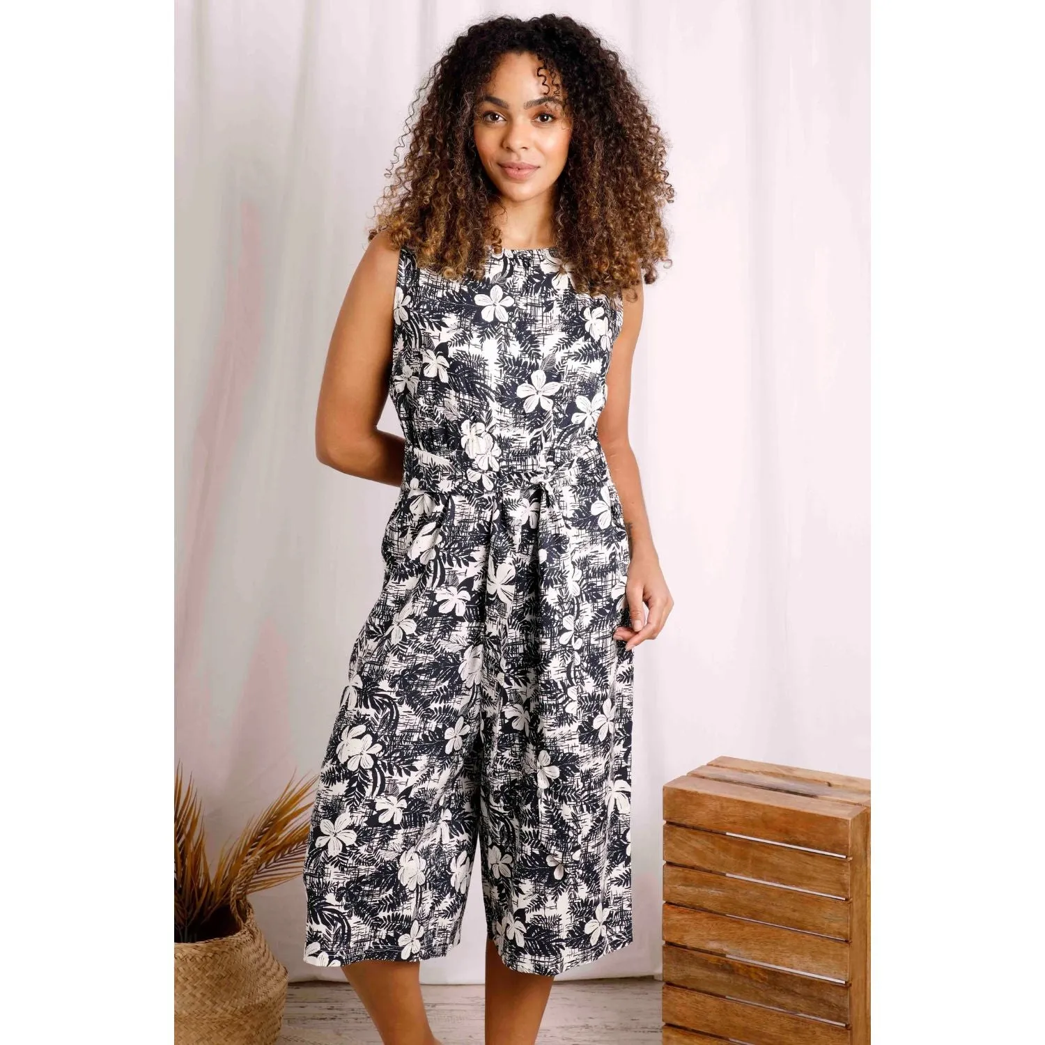 Weird Fish 10 Dark Denim Nalani Floral Print Jumpsuit