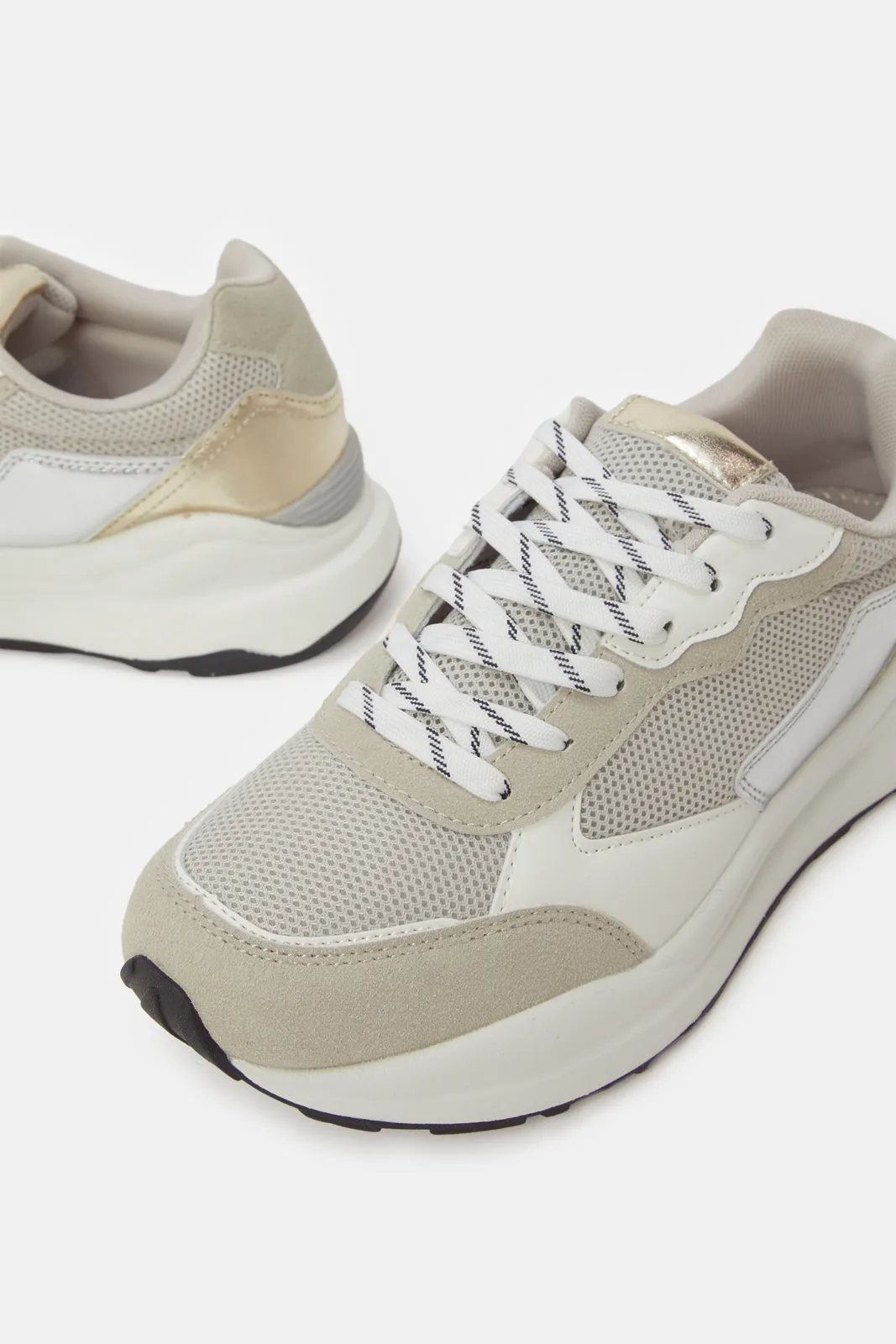 Women Beige Fabric Combination Sneakers