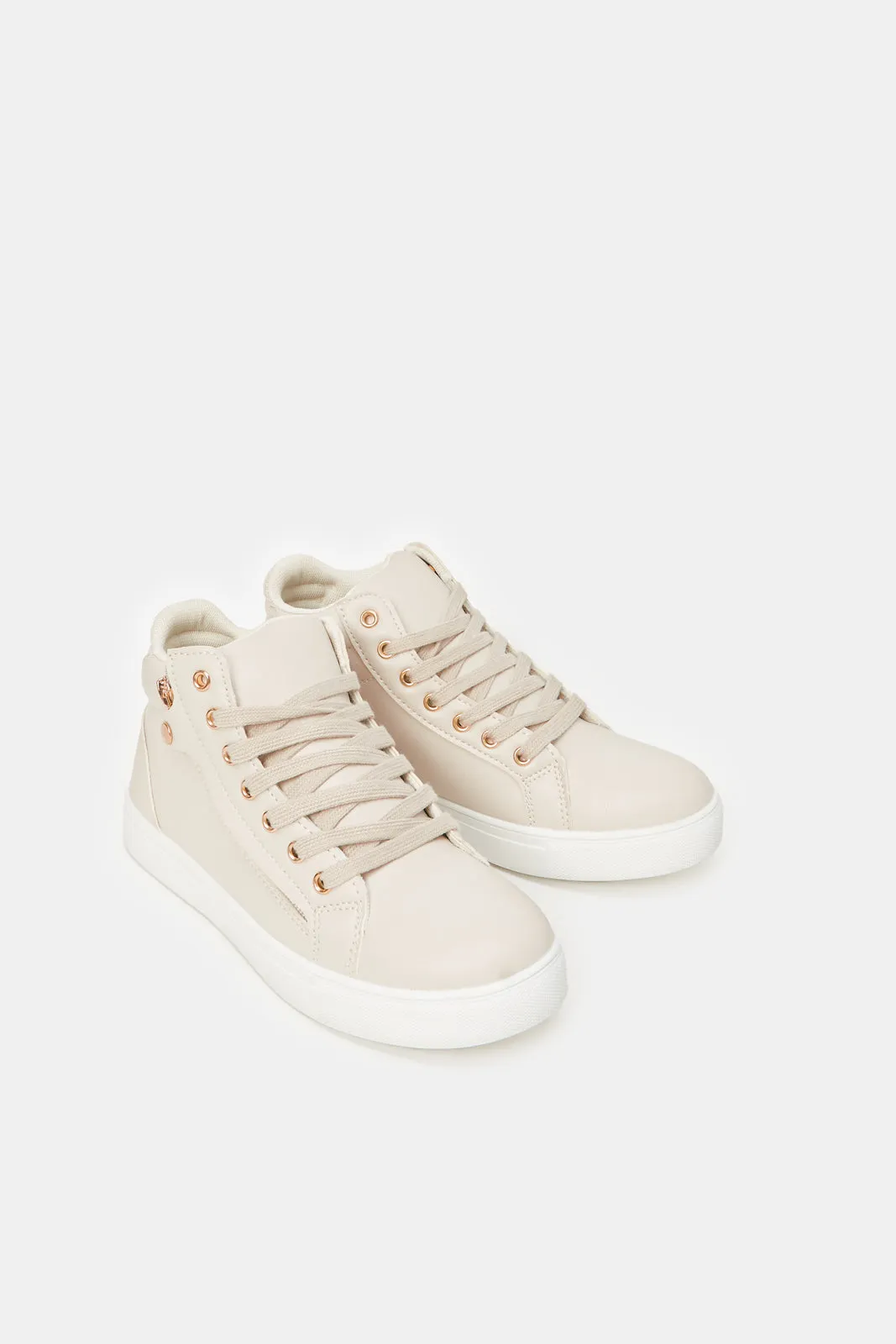 Women Beige High Top With Gold Trim