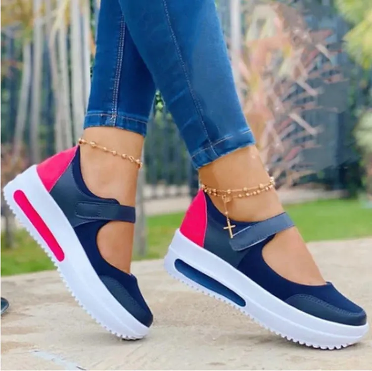 Women Fashion Vulcanized Sneakers Platform Solid Color Flats Ladies Shoes Casual Breathable Wedges Ladies Walking Sneakers