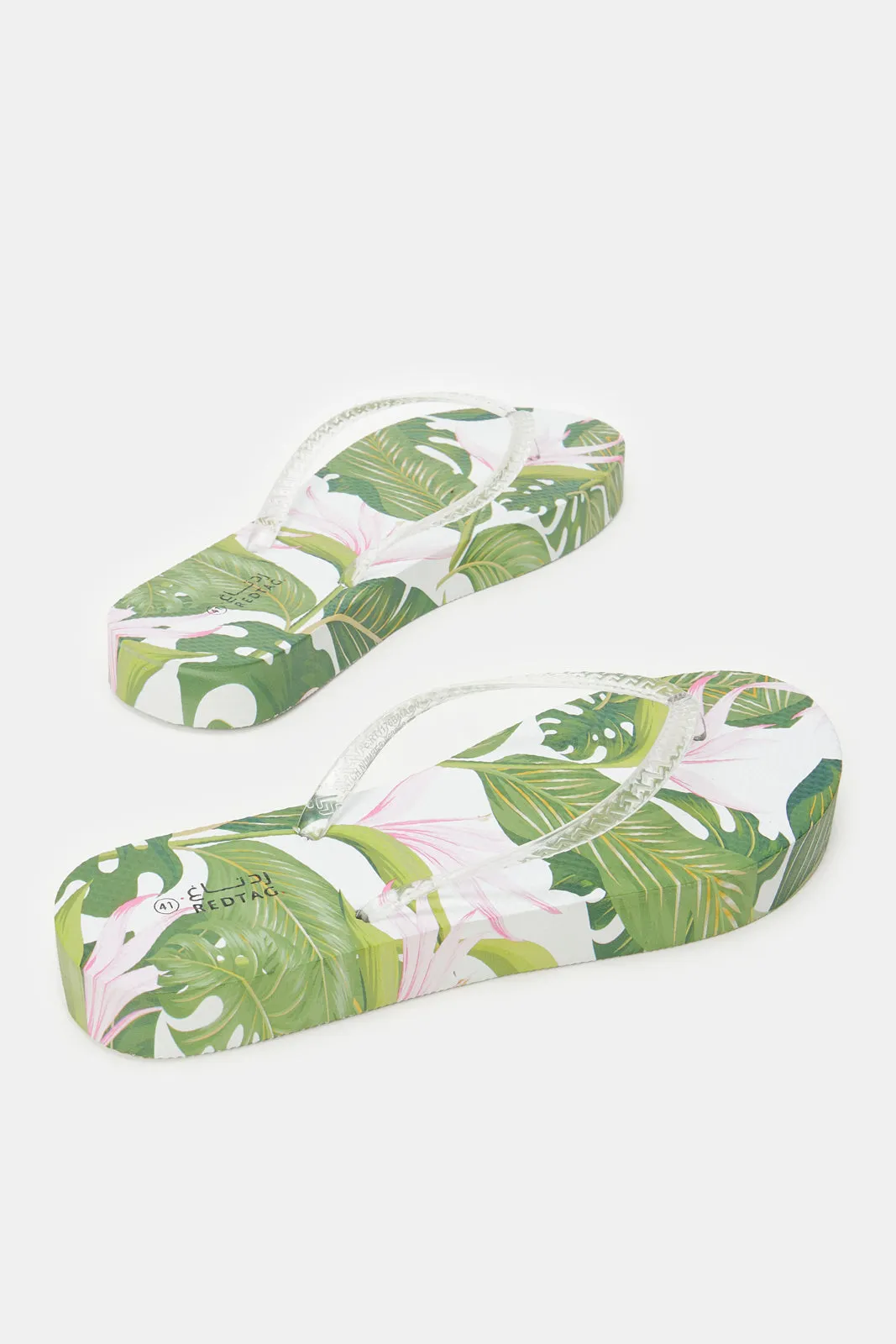 Women Green And White Floral Flip Flop